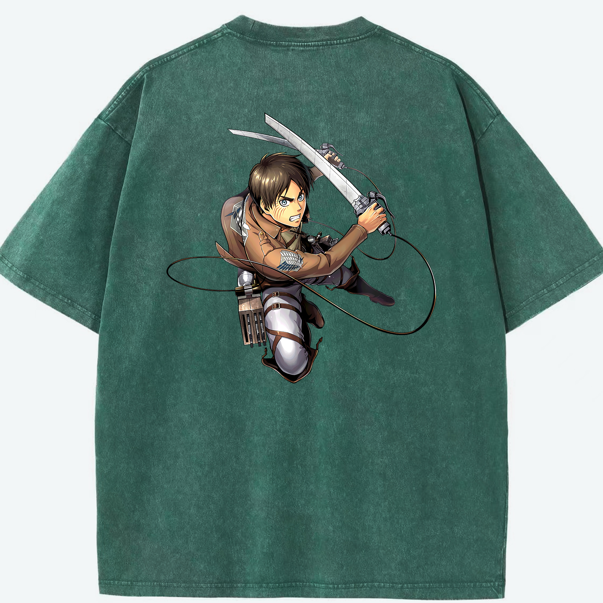 （画像用） 進撃の巨人 エレン･イェーガー Attack on Titan Eren Jäger 綿100% ヴィンテージ風 半袖Tシャツ（背面プリント）